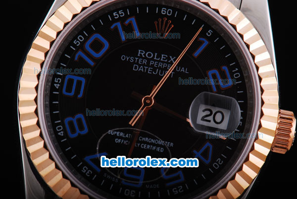 Rolex Datejust Oyster Perpetual Automatic Two Tone with Black Dial,Blue Marking and Rose Gold Bezel - Click Image to Close